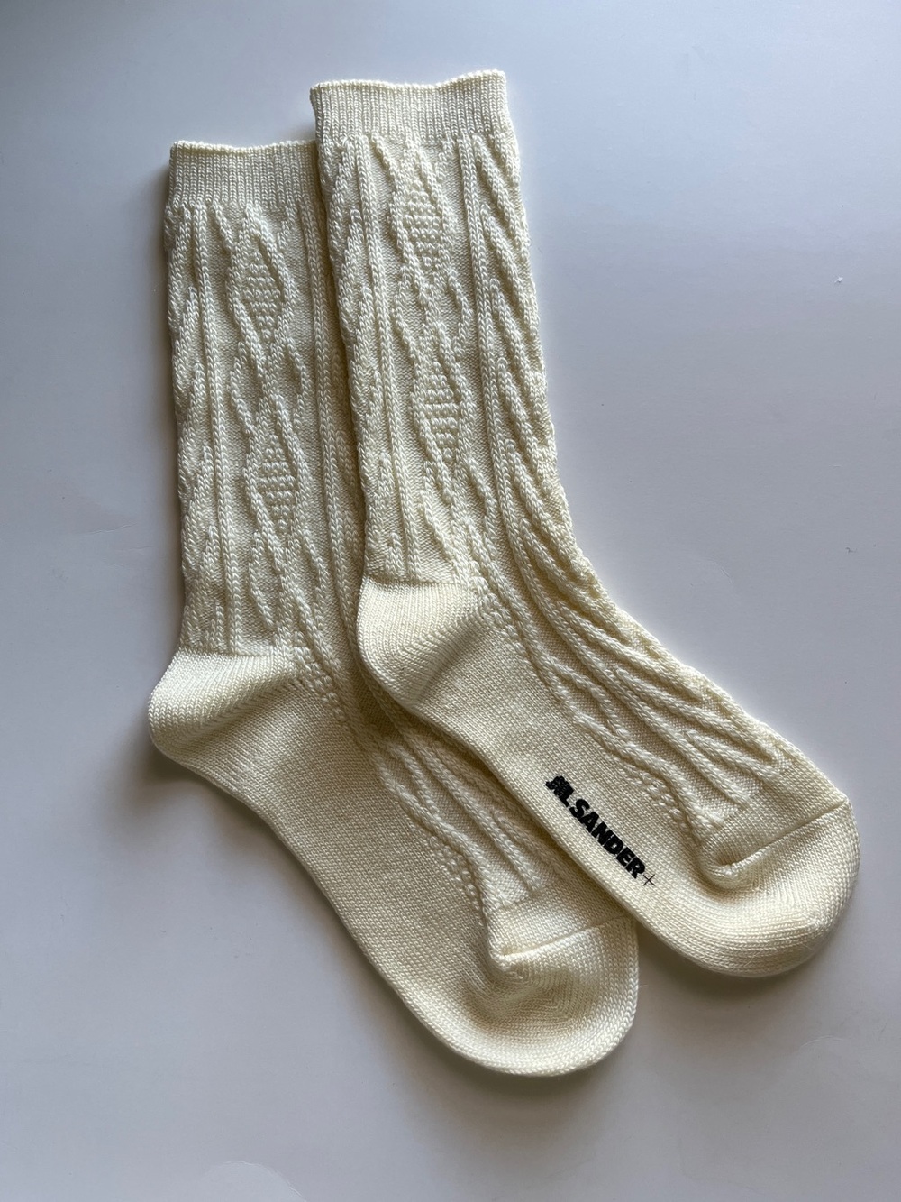 Jil Sander Cream Cable Ribbed Crew Socks